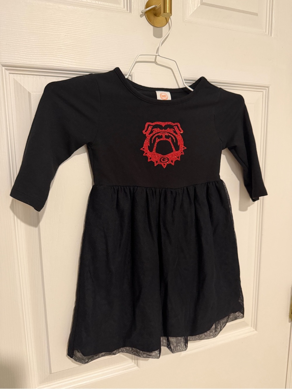 wonder nation Black Dress with Red Embroidered Bulldog